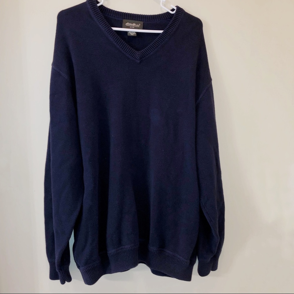 Eddie Bauer Navy Cotton V Neck Sweater